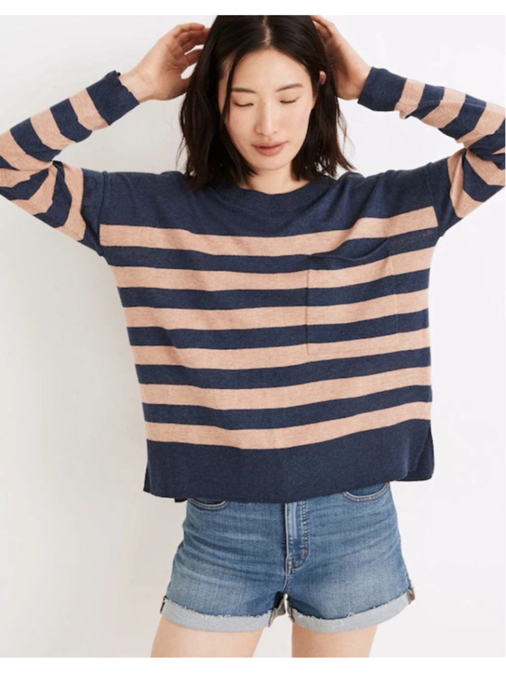 Madewell Lightweight Pocket Pullover Striped Sweater Crew Neck Women's Small